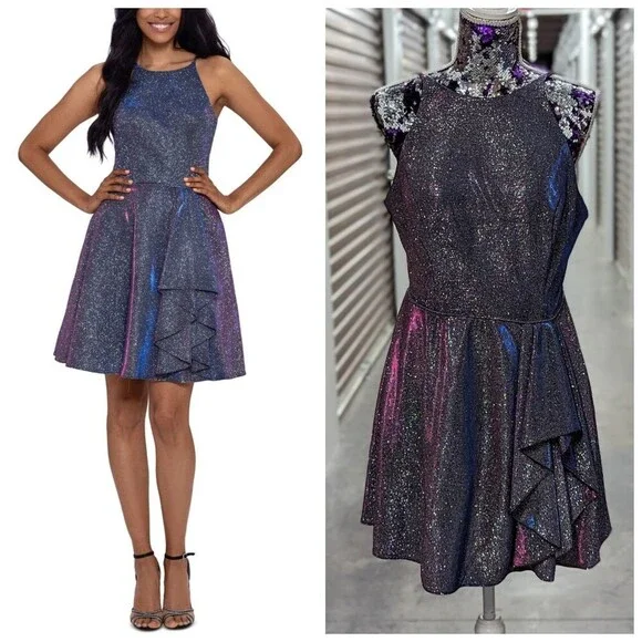 blondie nites fit and flare dress Long Formal Dress: Blondie Nites 3024BN Ivory/Peri / 0 main image 1